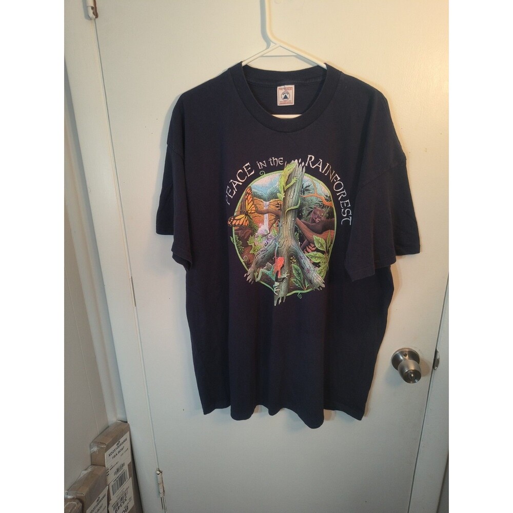 VINTAGE 90s Peace in the Rainforest T Shirt XXL Single Stitch Delta Made in USA